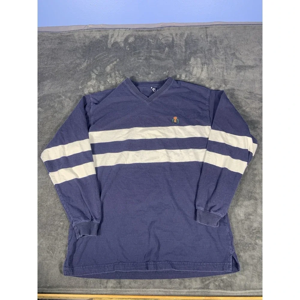 Vtg Chaps Ralph Lauren Rugby Navy Blue/White Long Sleeve Shirt Men's Size XL
